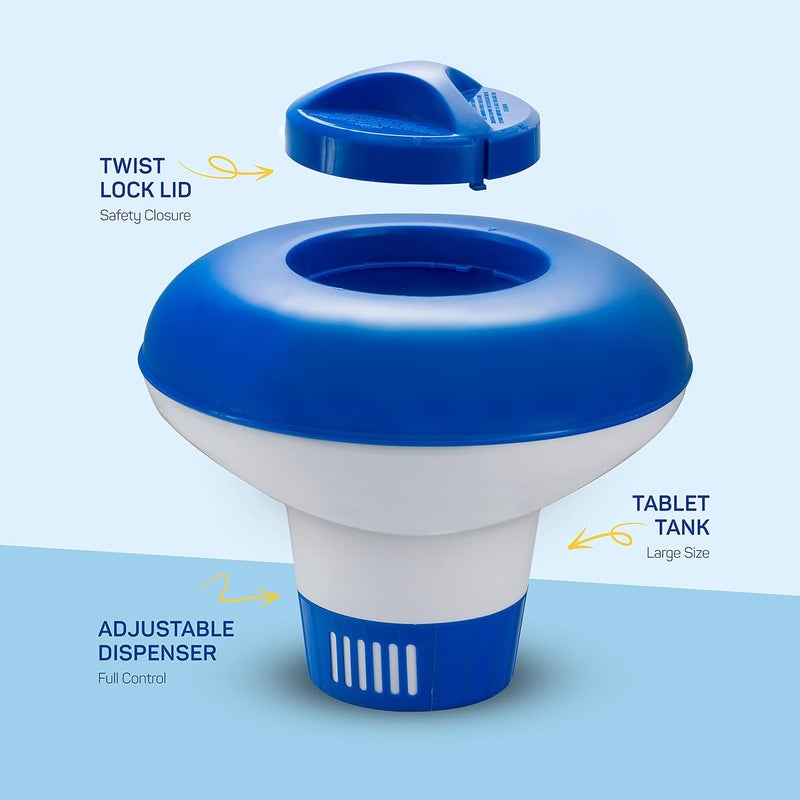 SEWANTA Floating Chlorine Dispenser for Pools Fits 3” or 4” Tablets - Pool Chlorine Floater with Adjustable Flow Vents Balanced Chemical Dispenser [3 Tablet Capacity] 8" Diameter Floater - Image 3